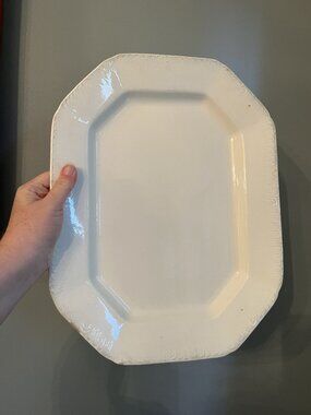 Vintage White Ironstone Serving Platter 15.5"x12" Rectangular Octagonal Shape